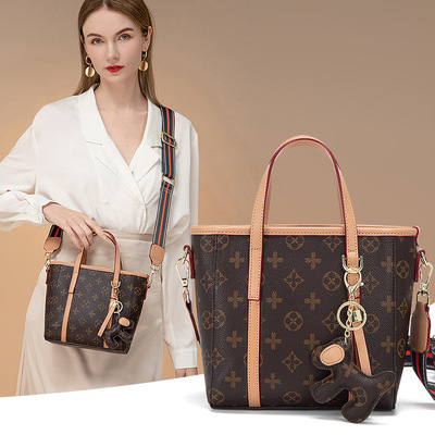 时尚印花菜篮子手拎包韩版复古2021新款大容量宽织带斜挎单肩女包