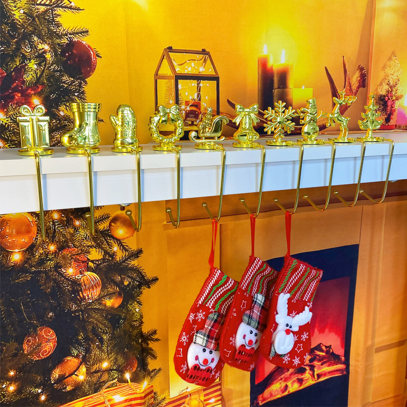 Cross-Border Christmas Stocking Fireplace Hook Snowflake Elk Stocking Decorative Hook Straight Hook Desktop Bag Hook Bracket Hook