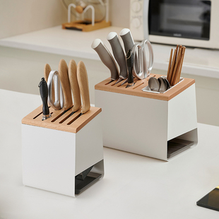 White Kitchen Knife Holder Storage Rack Solid Wood Countertop Knife Holder Chopsticks Integrated Storage Rack Storage Kitchen Knife Rack