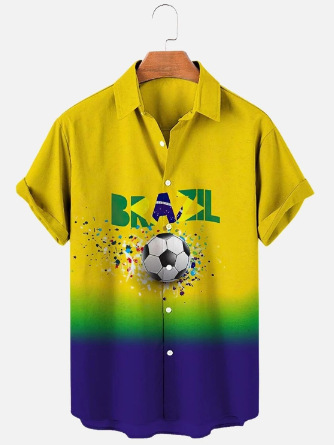 Fuente de rayas de manga corta para hombre patrón digital de cuatro lados nueva camisa de bala de cuatro lados en 3D transfronteriza fábrica de camisas de Brasil