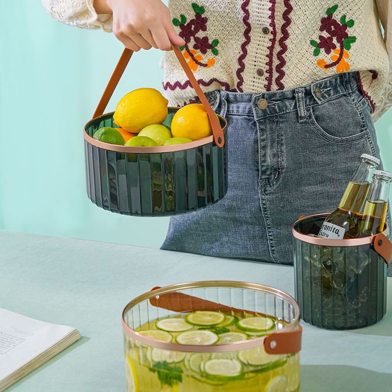 En línea celebridad plato de fruta verano creativo cubo de hielo cesta de picnic hogar sala de estar luz lujo cesta de frutas multifuncional Cubo de almacenamiento de moda