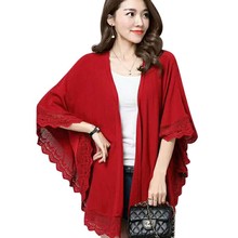 新款针织衫 中长款开衫针织毛衣女 花边蝙蝠衣韩式女装外套