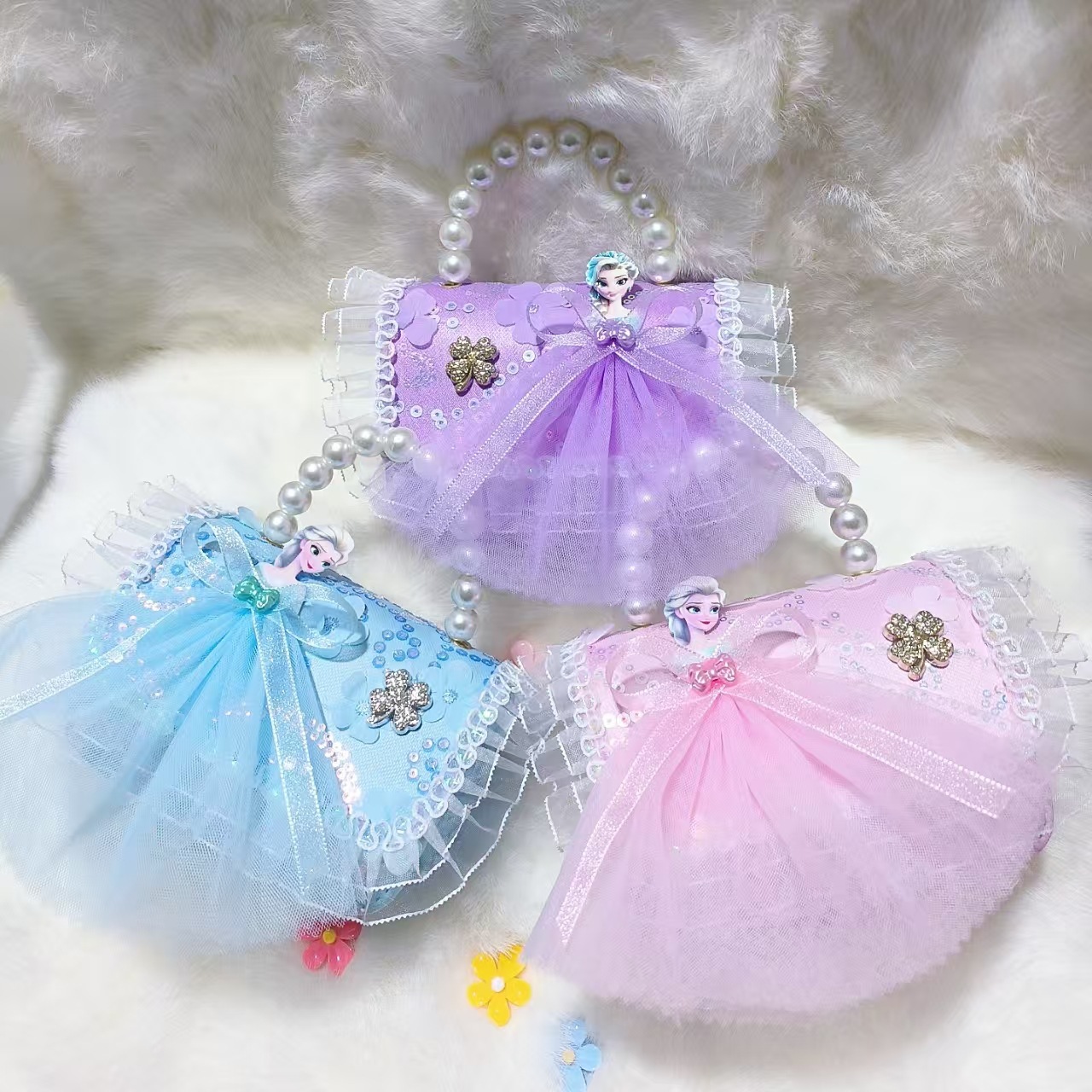 Bolso de princesa portátil de perlas, arco de encaje, bolso de hombro, bolso de cadena, bolso de cambio de Año Nuevo.