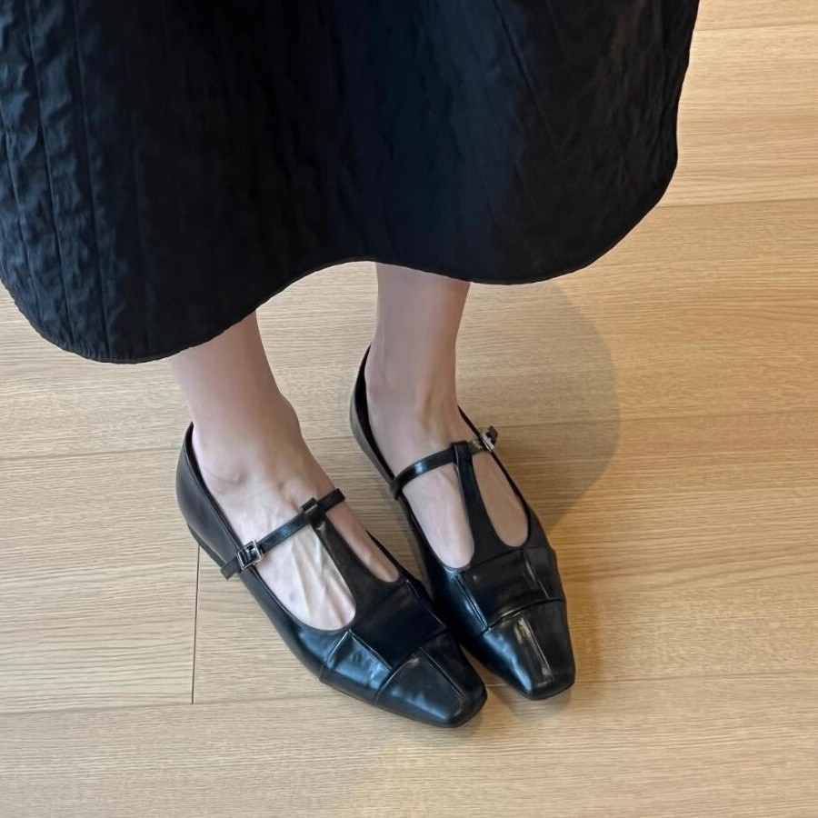 Mary Jane Leather Pumps With T-strap And Square Toe For Women_voghion.com