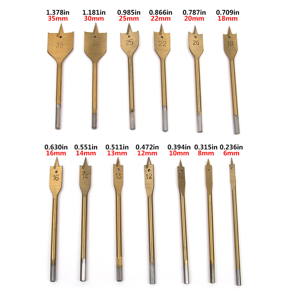 13-pieza caja de madera traje 6-35 carpintería agujero abridor para MANGO hexagonal titanio-plateado plana broca de madera agujero