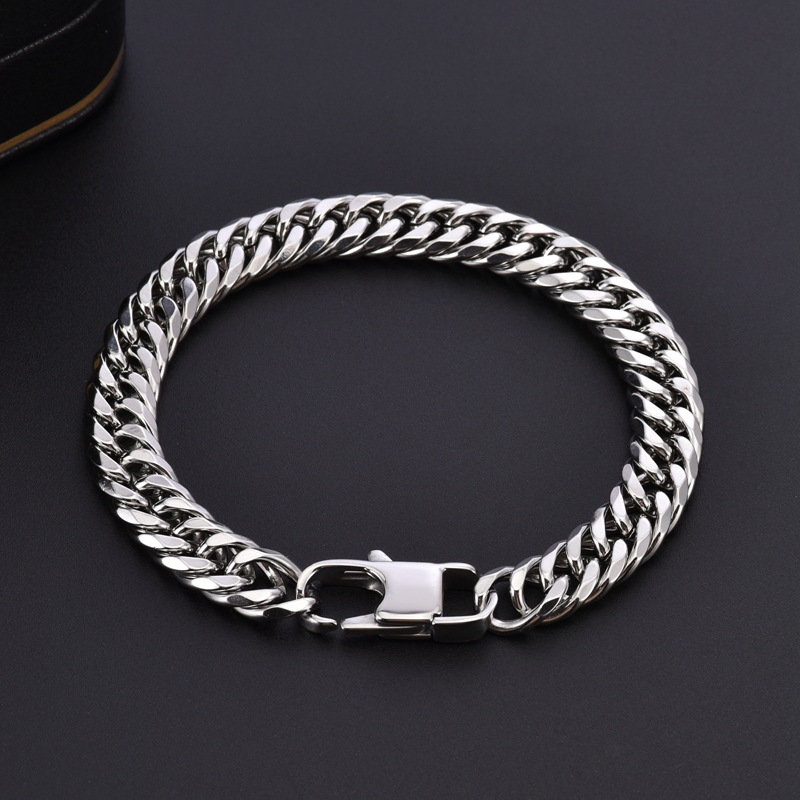 霸气个性时尚潮人男古不锈钢巴链手链双织磨6面钛钢首饰佩戴水洗