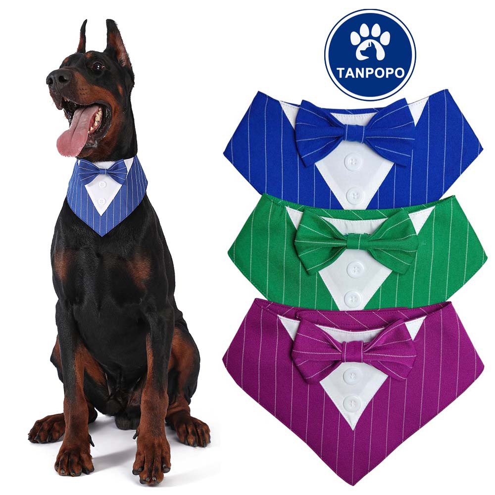 Tanpopo transfronterizo nuevo spot británico trajes de boda rayas mascotas toallas de saliva velcro toallas de triángulo