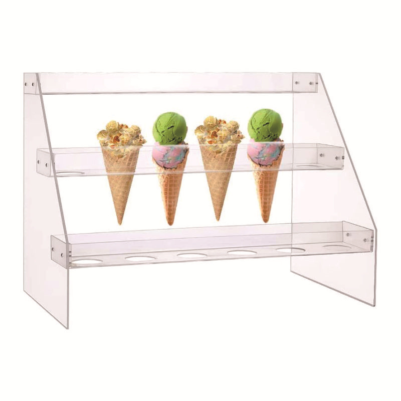 甜筒冰淇淋展示架蛋筒蛋卷支架透明亚克力3层18孔雪糕店置物架