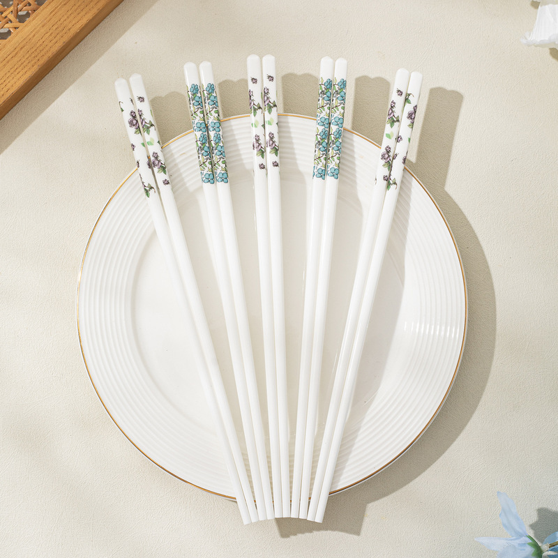 青禾紫萱花陶瓷筷子食品级家用高档耐高温复古抗菌防霉防滑陶瓷筷|undefined