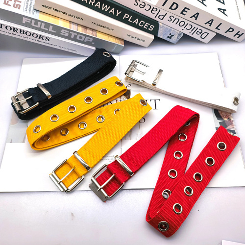 INS Metal Punk Style No-Hole Full Hole Gas Eye Canvas Belt Fashion Trend Matches Jeans Skirts, etc.