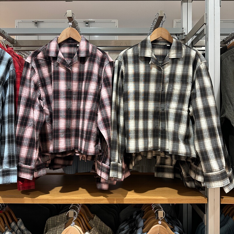 Japanese-style women's clothing, new 2026 flannel boxy shirt/plaid/long-sleeve shirt/air-conditioning shirt/light jacket 489406