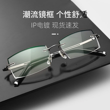 商务无框眼镜男帅痞潮切边眼镜纯钛眼镜框丹阳眼镜可零配镜片5803