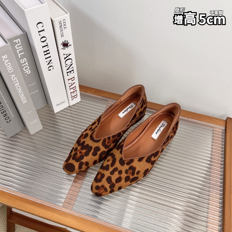 小个子内增高5cm法式方头复古两穿豹纹平底单鞋女秋冬瓢鞋奶奶鞋|undefined
