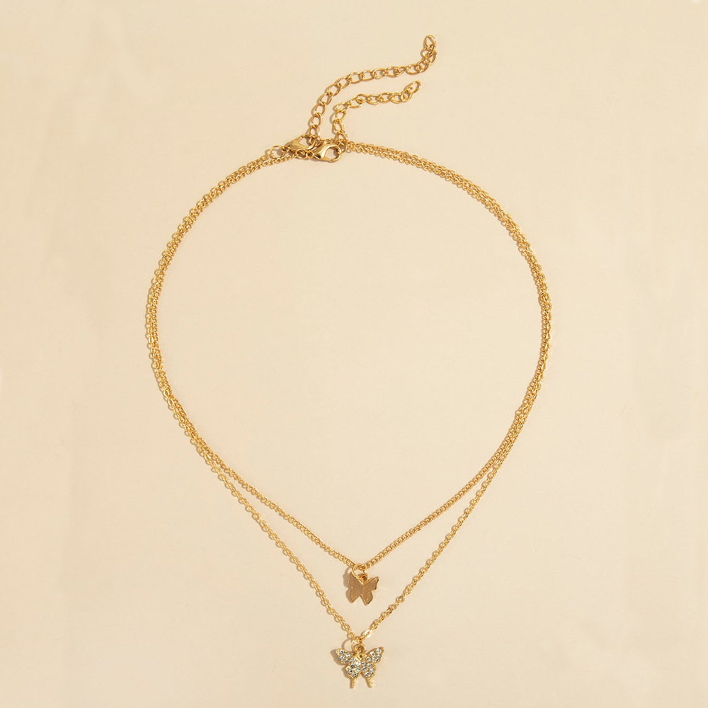 Simple New Product Double Butterfly Small Diamond Design Temperament Fashion Necklace Two-piece Clavicle Chain display picture 4