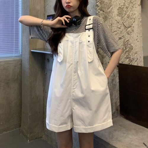 Five-color overalls shorts women's summer thin work overalls jumpsuit 2023 new loose wide-leg pants trendy