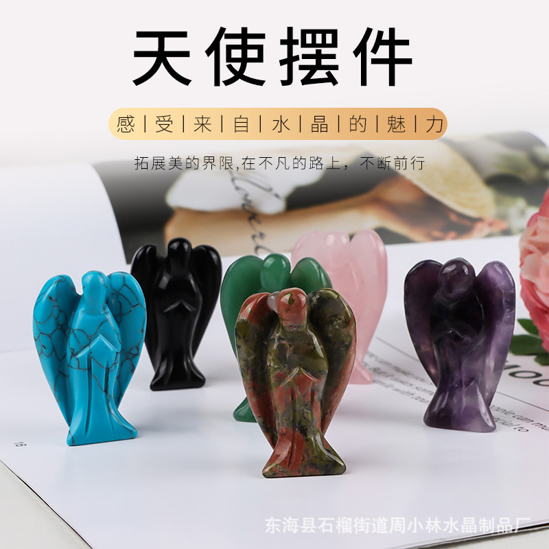 彫刻された天使の装飾品、クリスタルストーンの天使の小さな彫刻、オフィスや家庭用の小さな装飾品|undefined