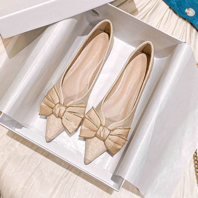 Женские туфли-балетки с острым носком, новинка весны 2025, универсальные туфли без каблука, вечерние туфли, в стиле феи, женская обувь больших размеров 41–43, легкие.