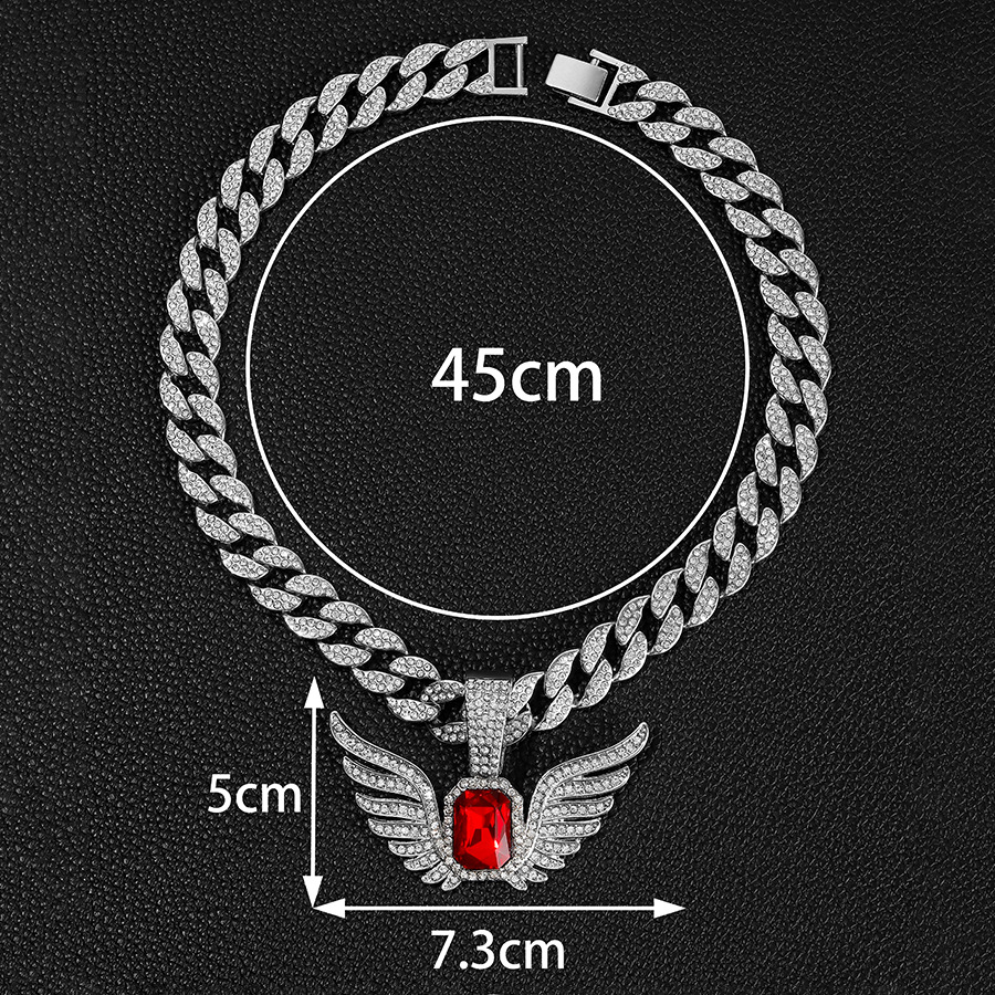 Europeo y americano hip hop completo diamante Ruby alas colgante collar de los hombres de personalidad transfronteriza alas de Ángel colgante fábrica al por mayor