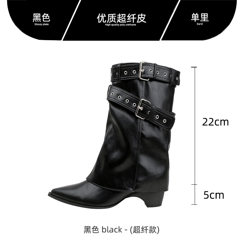 美拉德马丁靴女2025新款秋冬西部牛仔尖头铆钉粗跟显瘦裤管短靴子|undefined