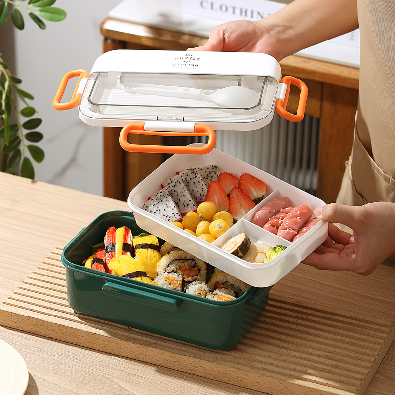 Caja de almuerzo portátil de cuatro botones caja de almuerzo de trabajador de oficina de estudiante con caja de almuerzo microondas con compartimiento de vajilla caja de almuerzo de plástico