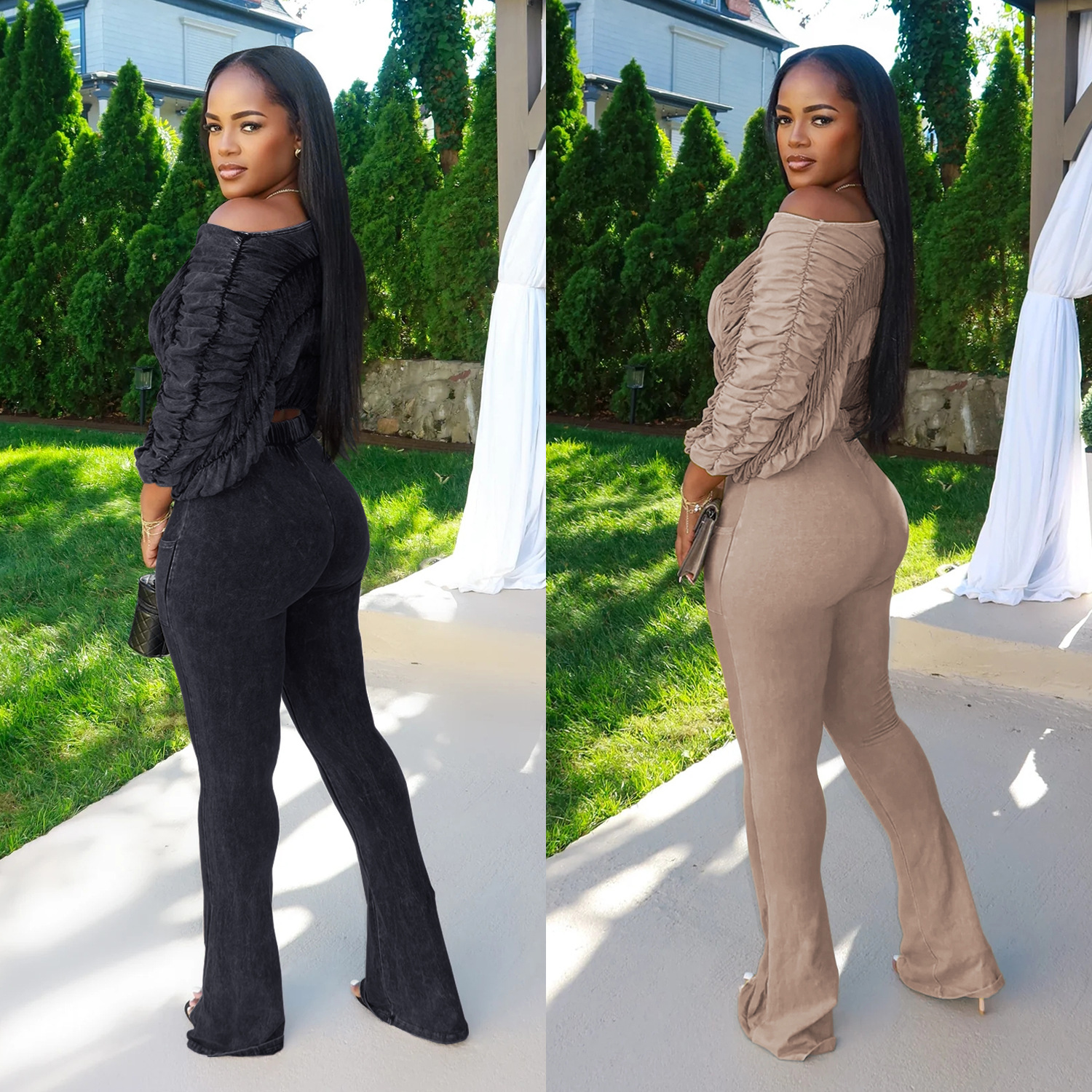 C7568 Aliexpress transfronterizo Amazon ropa de moda europea y americana para mujeres hace viejos hombros inclinados plegados mini-pantalones casuales conjunto