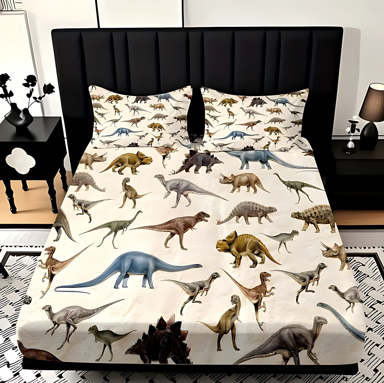 Temas de dibujos animados TEMU / JIT pequeños dinosaurios patrón de visita a casa transfronteriza de alta definición impresión digital kit de cama笠