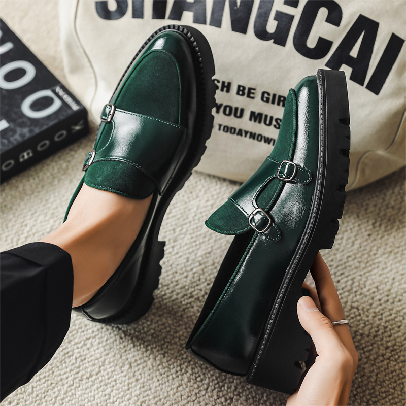 8671 Loafers Pointed British Loafers Slip-On Casual Men's Thick-Soled Heightening Beanie Shoes