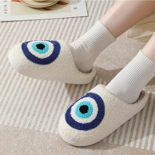 Cross-border e-commerce big eyes Korean version autumn and winter men and women couple cotton slippers home indoor cute thick sole cartoon anti-