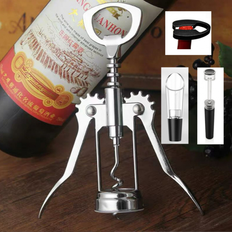 赤ワイン栓抜き、家庭用ワイン、ビール、シャンパン手動ワインオープナー、高級ステンレス製ワインポアラーセット|undefined