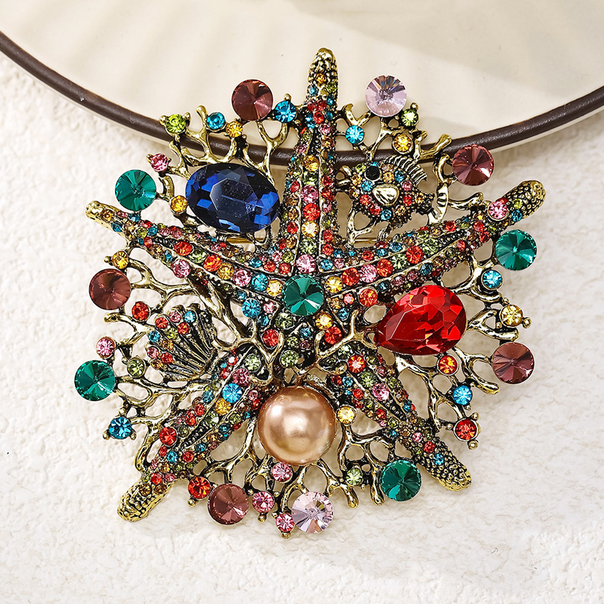 Second-Hand Heavy-Duty Rhinestone Starfish Brooch for Women, Multifunctional Decorative Pin, Amazon Jewelry, High-End Luxury Brooch