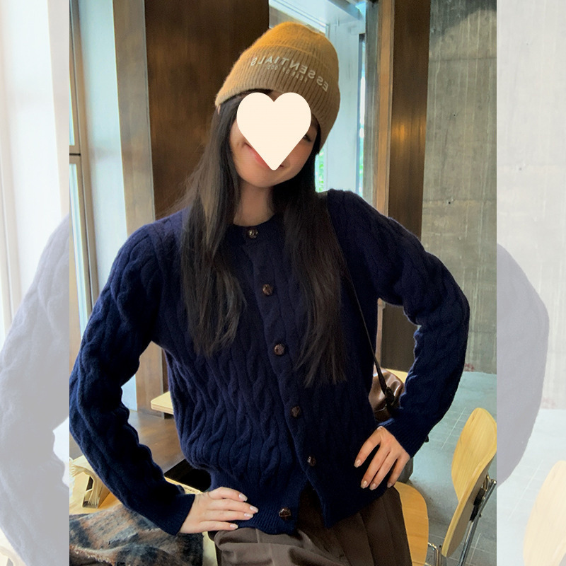 鹅黄色麻花针织开衫女春季新款外套排扣设计感长袖宽松上衣|undefined