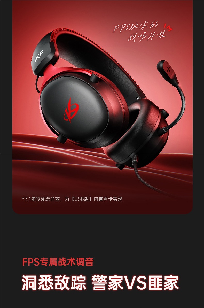 iKF V11S【Wired Version】Gaming Headset Over-Ear USB Interface 7.1 Channel with Microphone Delta