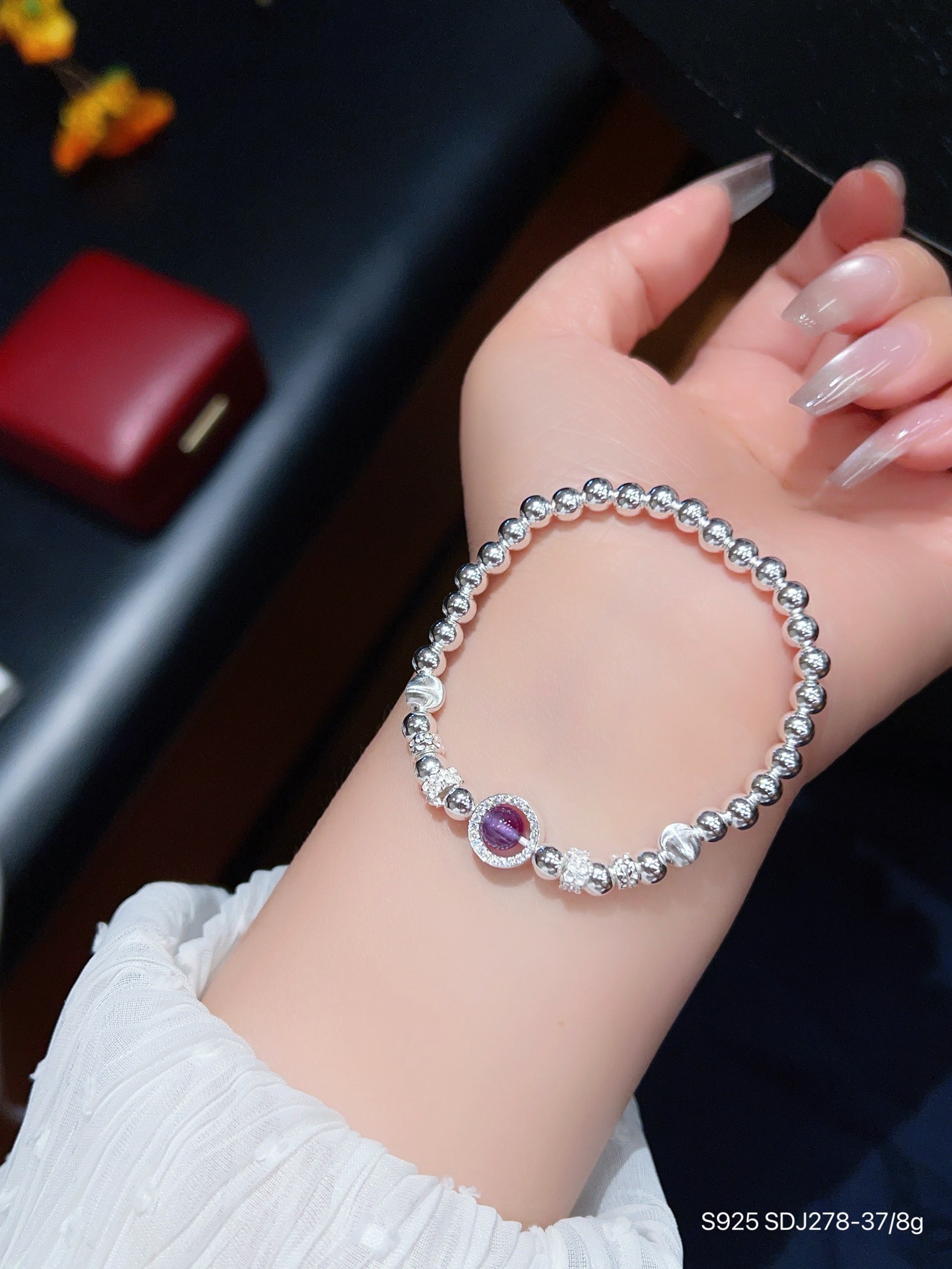S925 pulsera de mariposa de amatista de plata esterlina joyería de plata femenina con cuentas diseño de nicho pulsera de cristal rosa regalo para novia