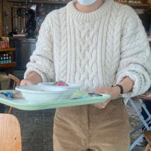 现货2025冬季新款韩版th*Bar*net宽松休闲纯色圆领羊毛麻花毛衣女