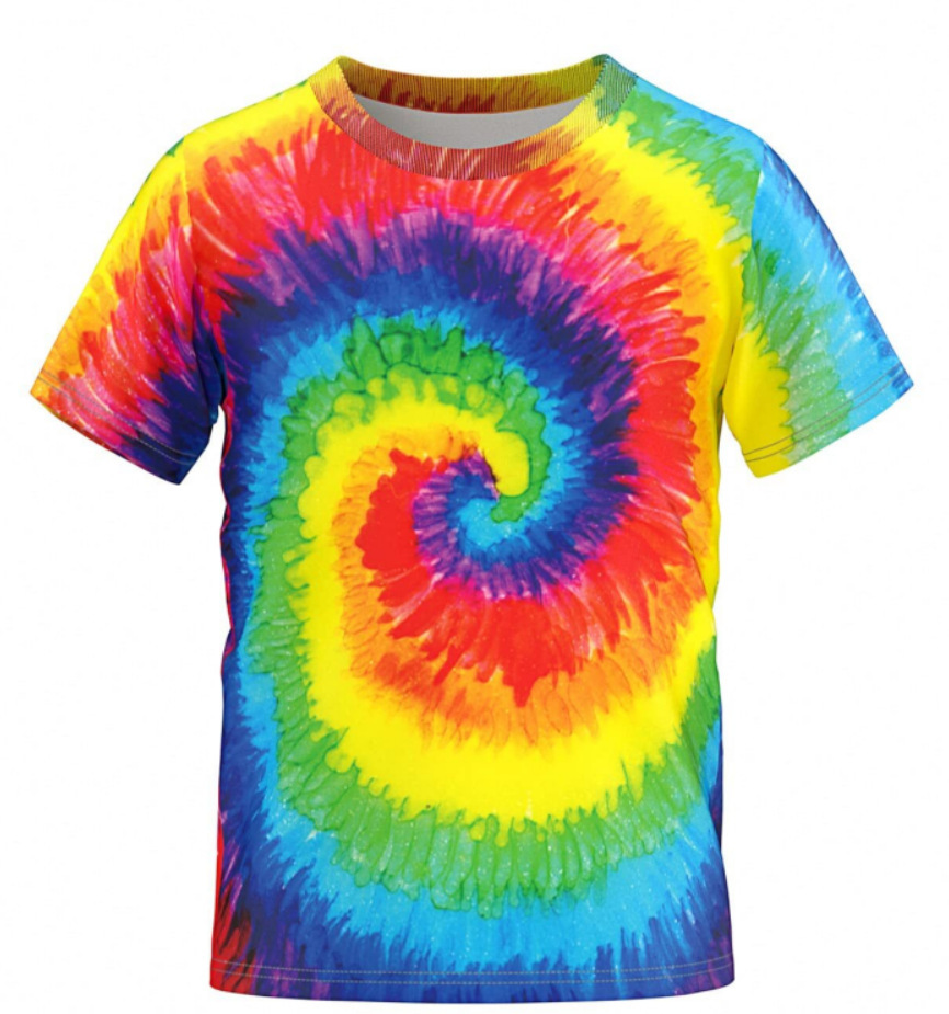 Camiseta de manga corta holgada de verano con pigmento de siete colores para niños, con estampado digital 3D de comercio exterior transfronterizo.