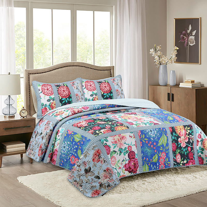 Foreign trade American pure cotton bed cover three piece set live supply Cotton quilted quilt Summer embroidery double air conditioning quilt_voghion.com