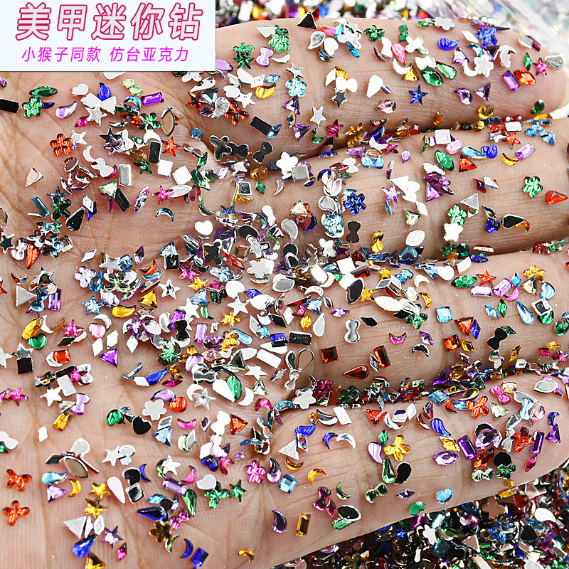 Very Small Nail Art Rhinestones, Acrylic Mixed Color Irregular Flat-Bottom Nail Stickers, Bow DIY Rhinestone Decorations, Heart Nail Art Rhinestones