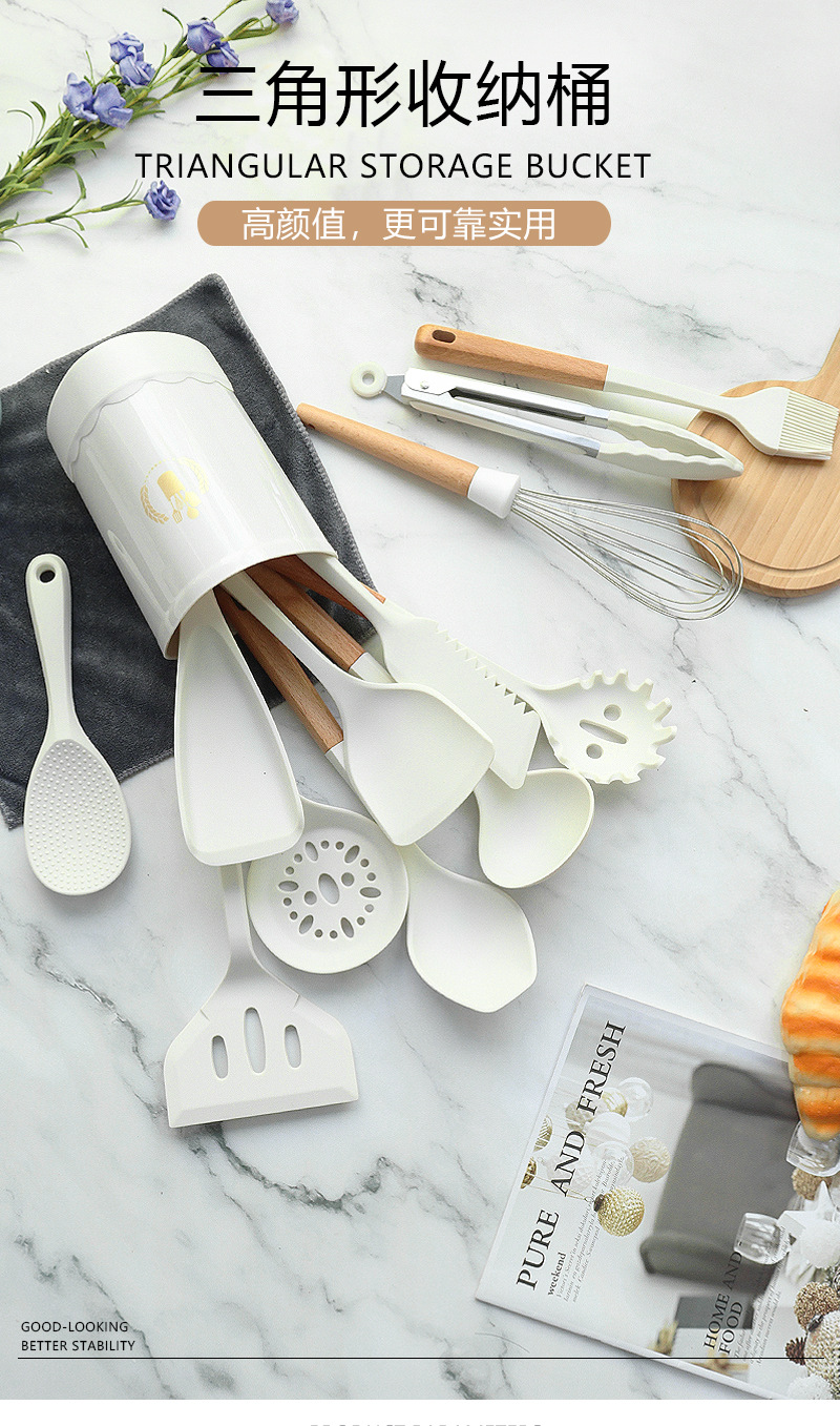 Silikon spatula ve kaşık 13 parçalı set yapışmaz silikon spatula süt beyazı gıda sınıfı silikon mutfak eşyaları seti satışa hazır