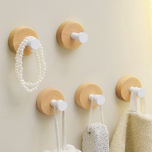 奶油风挂钩实木圆形挂钩免打孔榉木玄关衣帽钩单钩浴室毛巾挂钩
