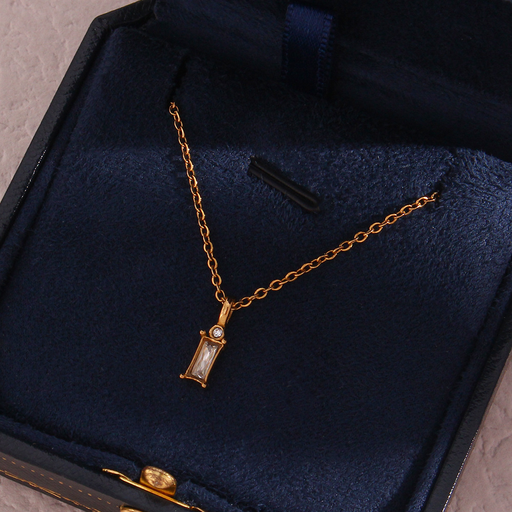 Simple Style Square Stainless Steel Necklace Plating Zircon Stainless Steel Necklaces_colorza_3