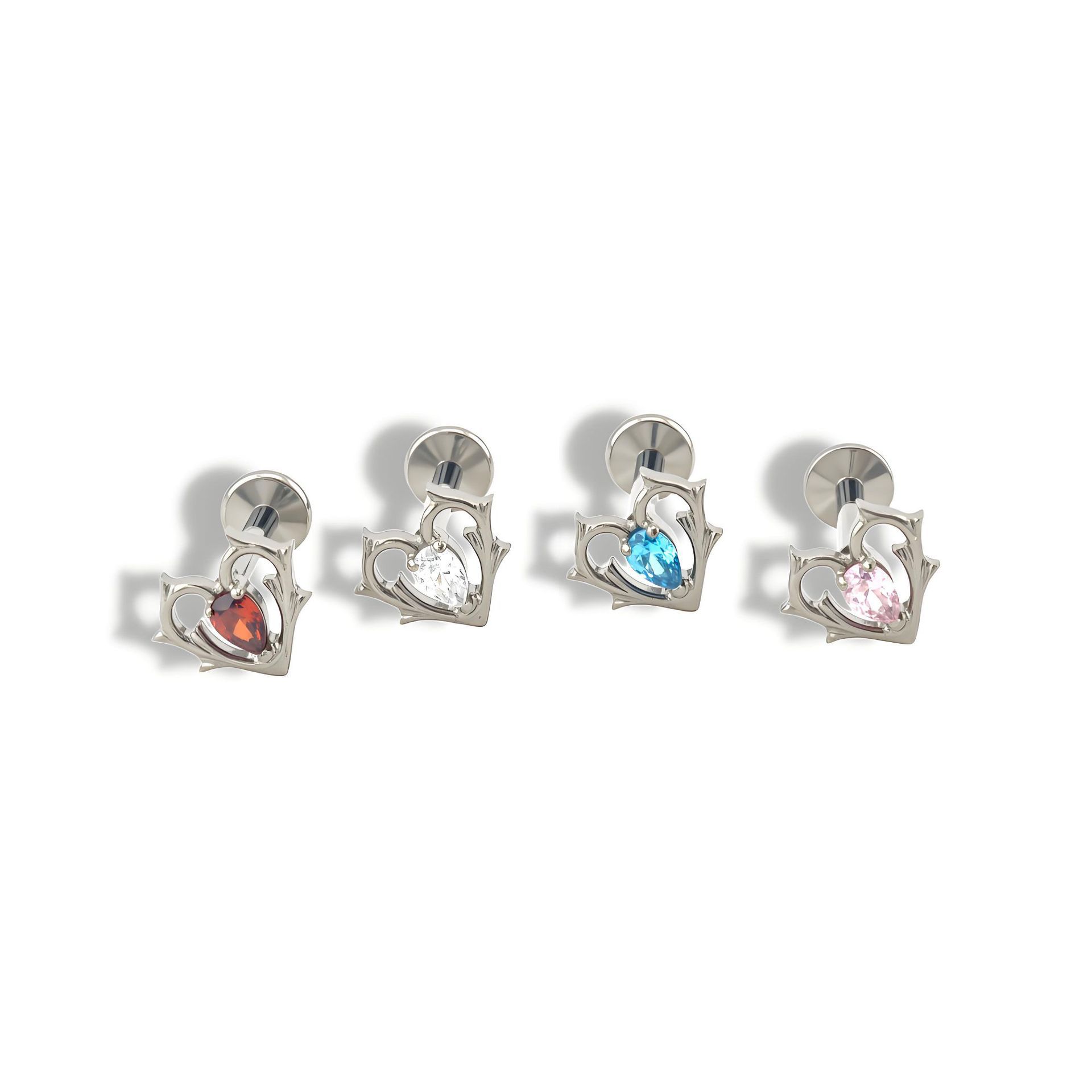 Silver pointed spike labret stud material detail