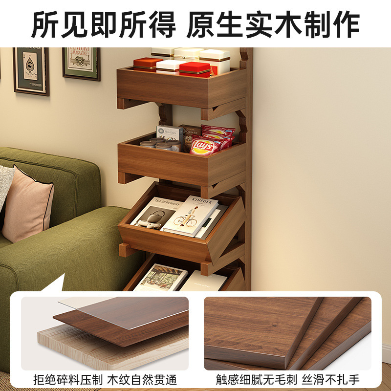 無垢材の本棚、可動トロリー収納ラック、壁掛けデスク収納ラック、スナックラック、家庭用シンプルな本棚|undefined