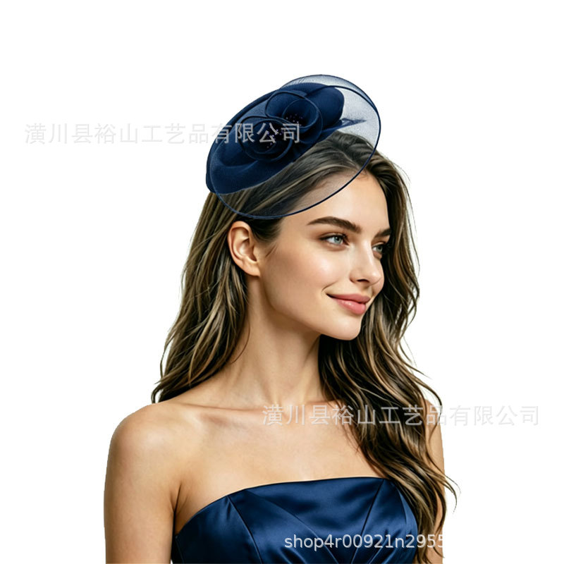 European and American bridal fascinator headwear, vintage mesh hat with flowers, suitable for horse racing festivals, parties, and performances, in stock