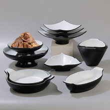 密胺日韩式黑灰烤肉刺身盘酒店商用特色餐具仿瓷火锅店毛肚配菜盘
