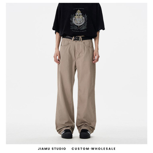 JIAMU American-style colors, high-street clean-fit versatile unisex casual pants—wide-leg, loose, and straight-cut