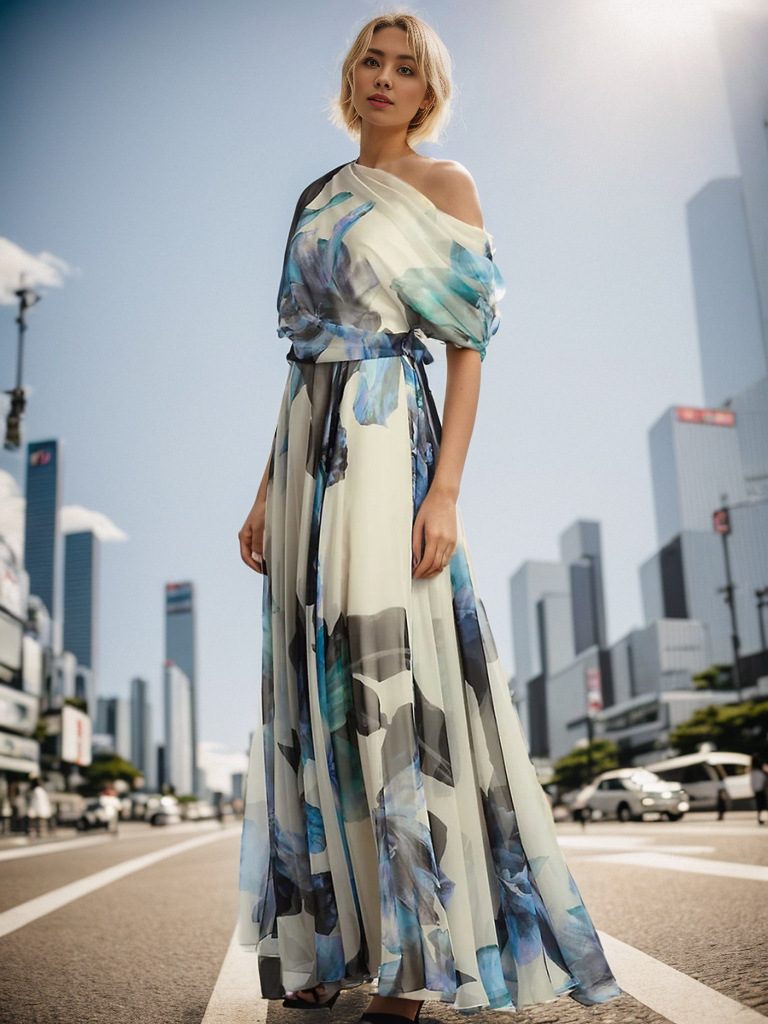 2025 Cross-Border Summer New European And American Bohemian Vacation Style Lace-Up Lolita Flared Printed Dress_ecoleips.com