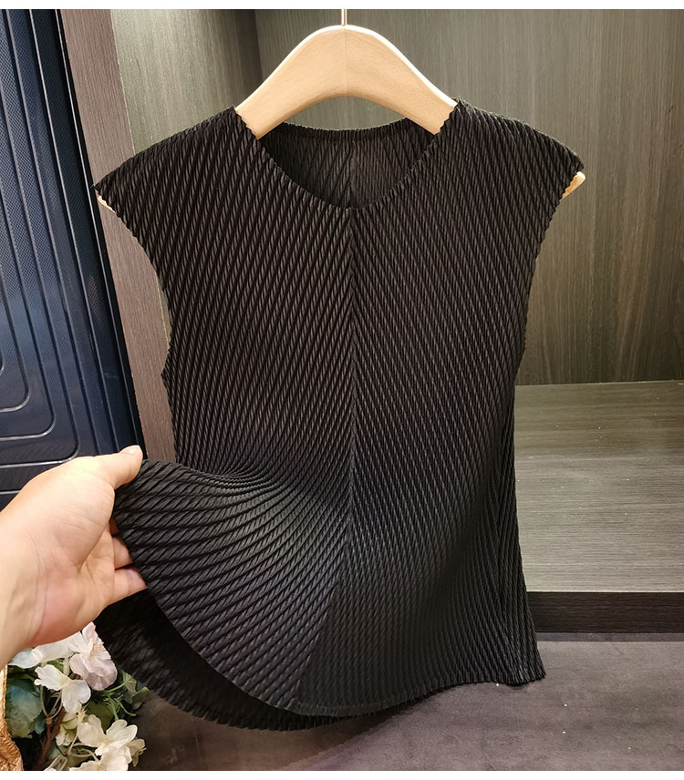Áo thun ngắn tay cổ chữ V xếp ly vảy rồng đơn giản, thanh lịch đa năng, thiết kế tôn dáng cho nữ mùa hè — Màu đen, Màu xanh lục nhạt, Màu hồng, Màu trắng chi tiết 18