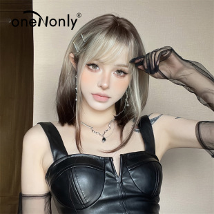 European and American wig women's short hair white gradient brown one size cut natural temperament goddess full box wholesale full head cover