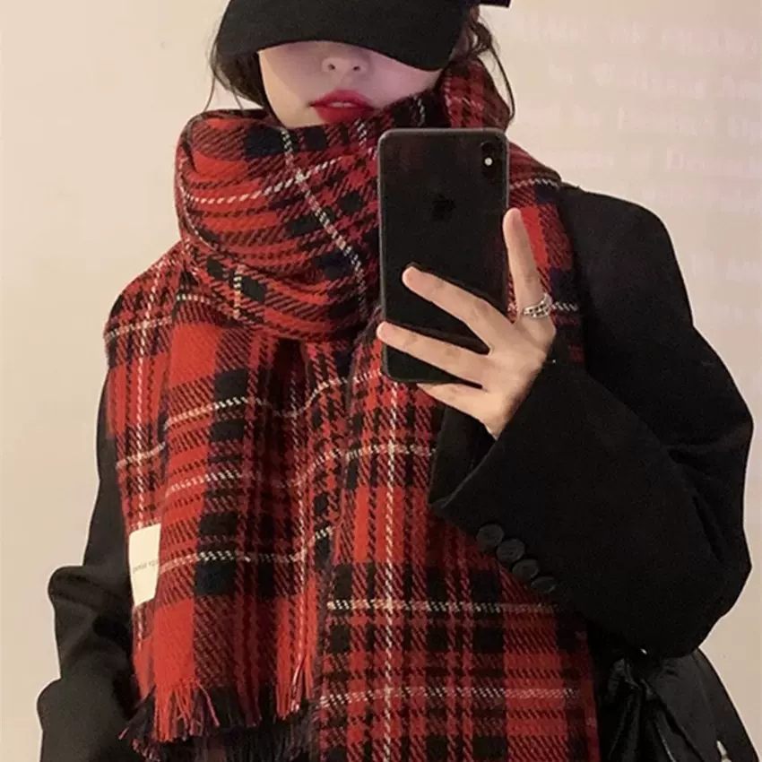 桐庐厂家直销围巾女秋冬纯色仿羊绒百搭中国红春秋房保暖披肩围脖