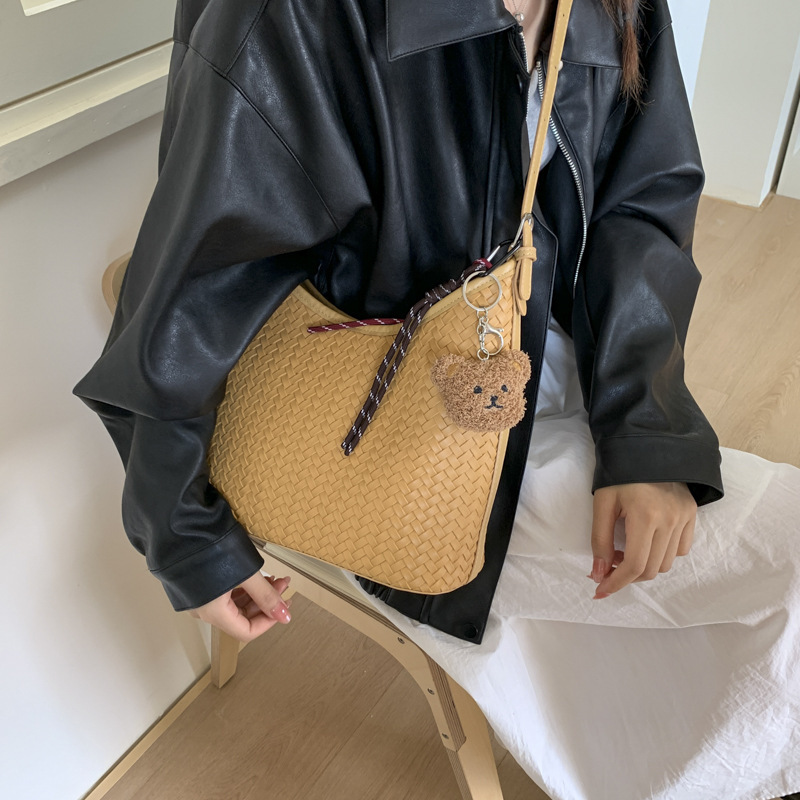 复古腋下包包女2025秋季新款时尚百搭编织纹手提包百搭单肩斜跨包|undefined